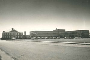 A black and white image of Tidelands Georgetown Memorial Hospital during the 1960s.