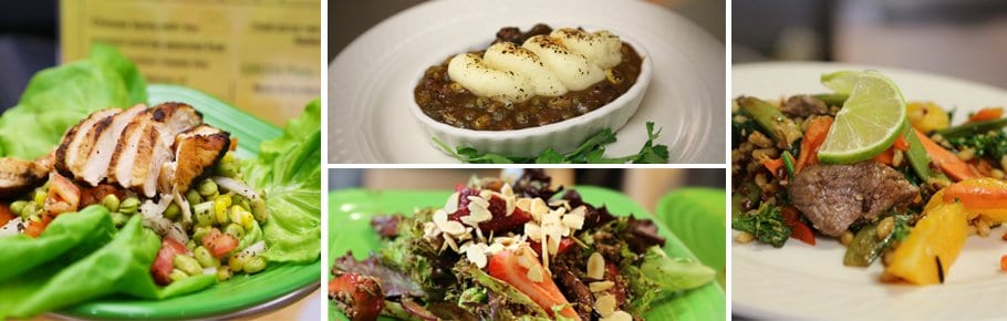 A series of photos showing various cafeteria items.